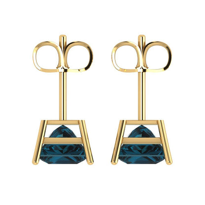 3cttw Princess Cut Natural London Blue Topaz Gold-Plated 925 Silver Push Back Stud Earrings