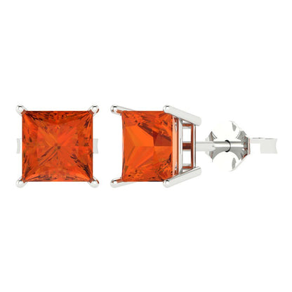 4cttw Princess Cut Simulated Red Diamond Gold-Plated 925 Silver Push Back Stud Earrings
