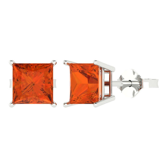 4cttw Princess Cut Simulated Red Diamond Gold-Plated 925 Silver Push Back Stud Earrings