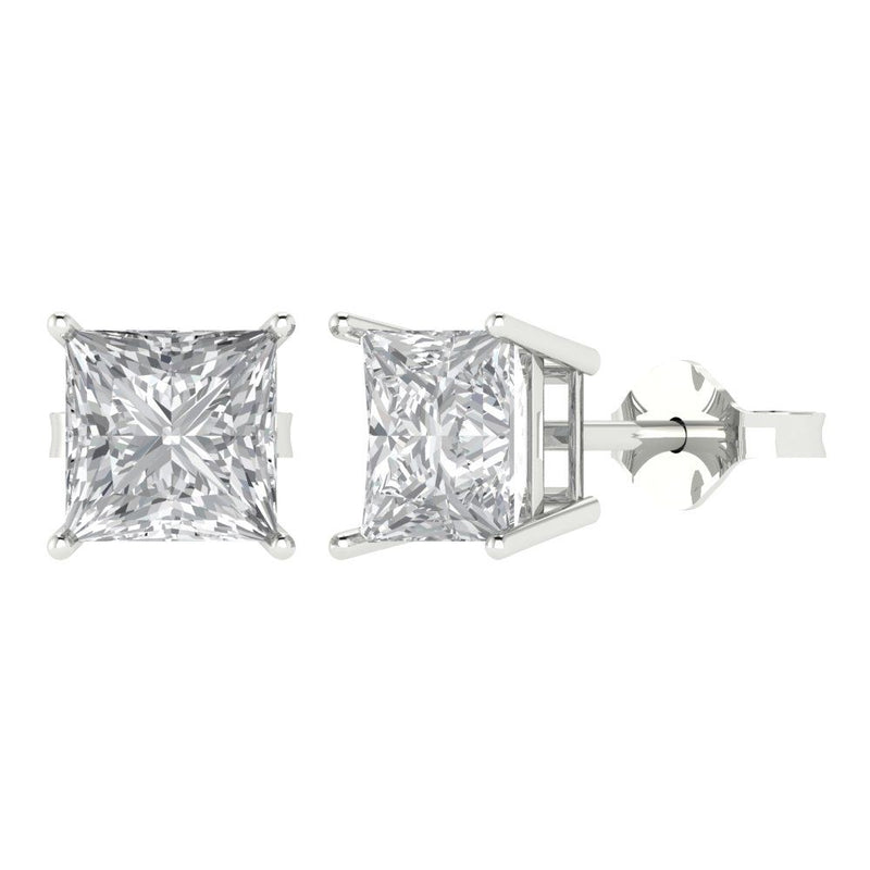 4 ct Brilliant Princess Cut Solitaire Studs Natural Diamond Stone Clarity SI1-2 Color G-H White Gold Earrings Push Back