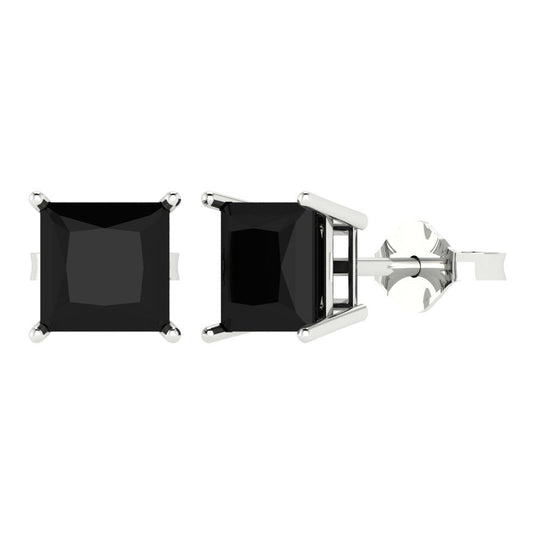 4cttw Princess Cut Natural Onyx Gold-Plated 925 Silver Push Back Stud Earrings
