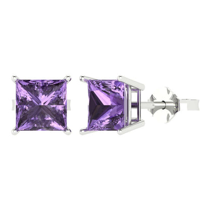 4cttw Princess Cut Simulated Alexandrite Gold-Plated 925 Silver Push Back Stud Earrings