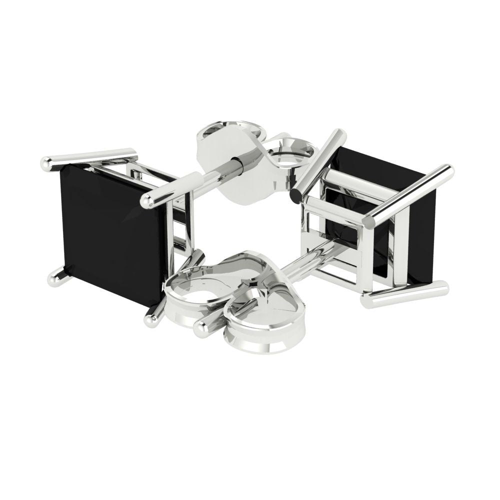 4cttw Princess Cut Natural Onyx Gold-Plated 925 Silver Push Back Stud Earrings