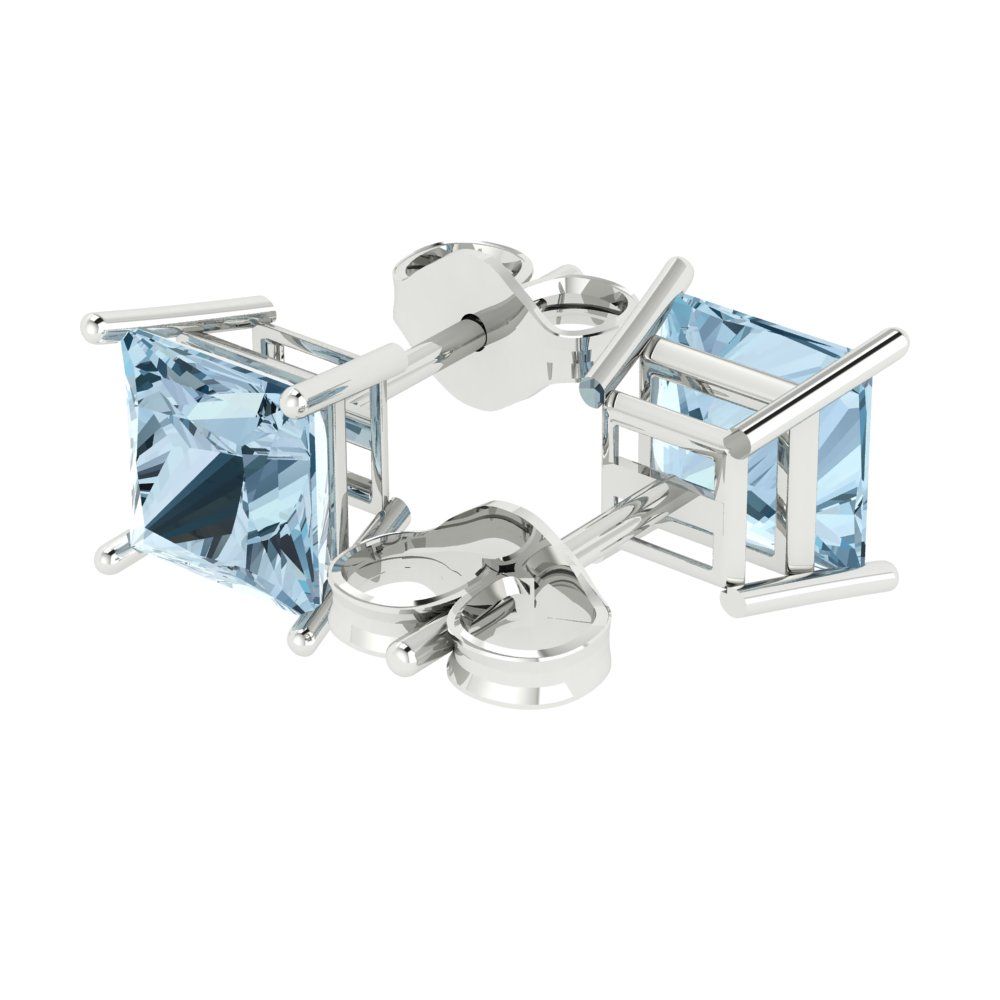4cttw Princess Cut Natural Sky Blue Topaz Gold-Plated 925 Silver Push Back Stud Earrings