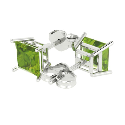 4cttw Princess Cut Natural Peridot Gold-Plated 925 Silver Push Back Stud Earrings