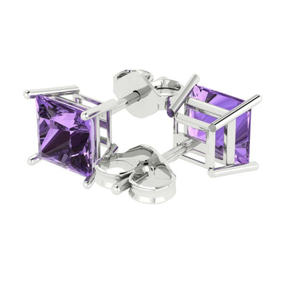 4 ctw Alexandrite Studs Earrings | 7.0mm Princess Cut White Gold Push Back | June Birthstone