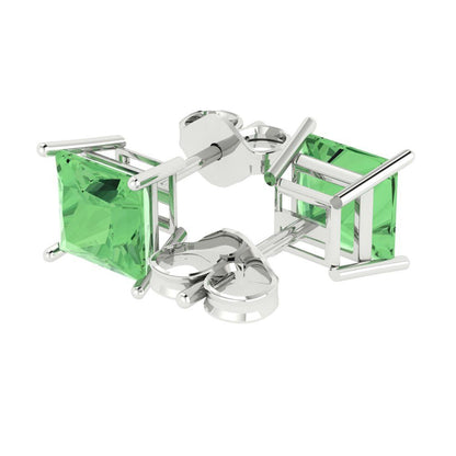 4cttw Princess Cut Simulated Green Diamond Gold-Plated 925 Silver Push Back Stud Earrings