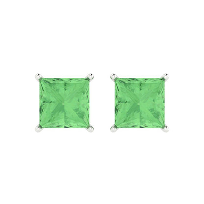 4cttw Princess Cut Simulated Green Diamond Gold-Plated 925 Silver Push Back Stud Earrings