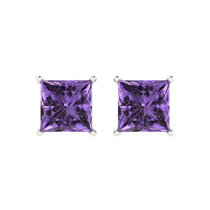 4 ctw Alexandrite Studs Earrings | 7.0mm Princess Cut White Gold Push Back | June Birthstone