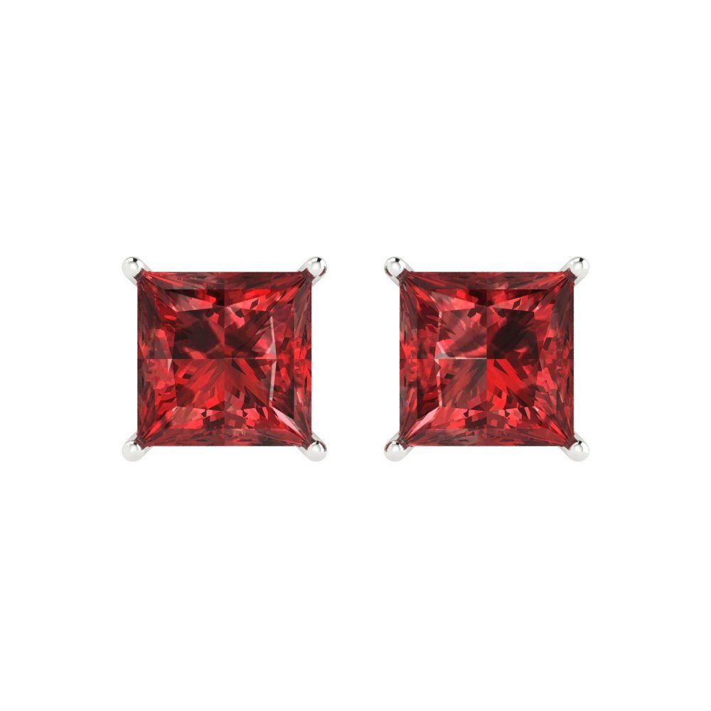 4cttw Princess Cut Natural Garnet Gold-Plated 925 Silver Push Back Stud Earrings