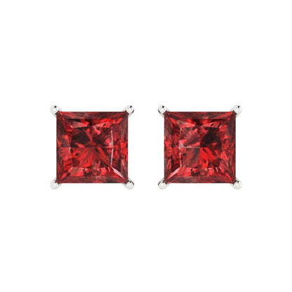 4cttw Princess Cut Natural Garnet Gold-Plated 925 Silver Push Back Stud Earrings