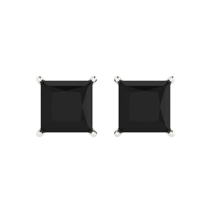 4 ctw Onyx Studs Earrings | 7.0mm Princess Cut White Gold Push Back | July Birthstone