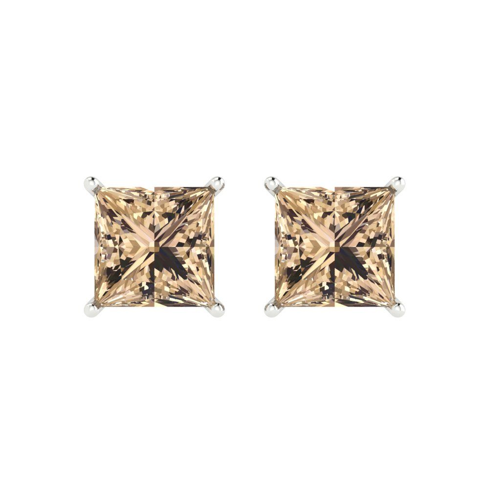 4cttw Princess Cut Yellow Moissanite Gold-Plated 925 Silver Push Back Stud Earrings