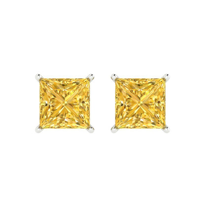 4 ctw Citrine Studs Earrings | 7.0mm Princess Cut White Gold Push Back | November Birthstone