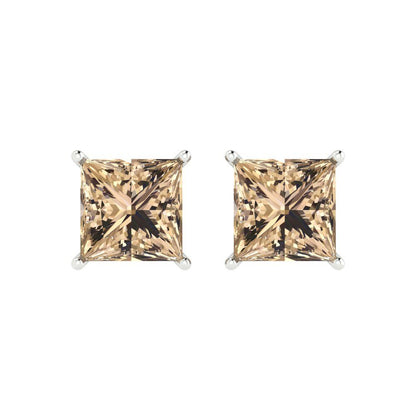 4 ctw Yellow Moissanite Studs Earrings | 7.0mm Princess Cut White Gold Push Back | April Birthstone