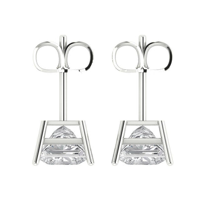 4 ctw Moissanite Studs Earrings | 7.0mm Princess Cut White Gold Push Back | April Birthstone