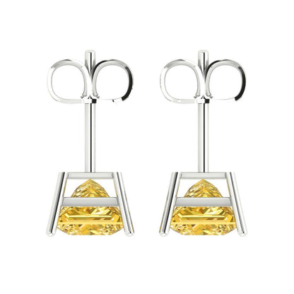 4 ctw Citrine Studs Earrings | 7.0mm Princess Cut White Gold Push Back | November Birthstone