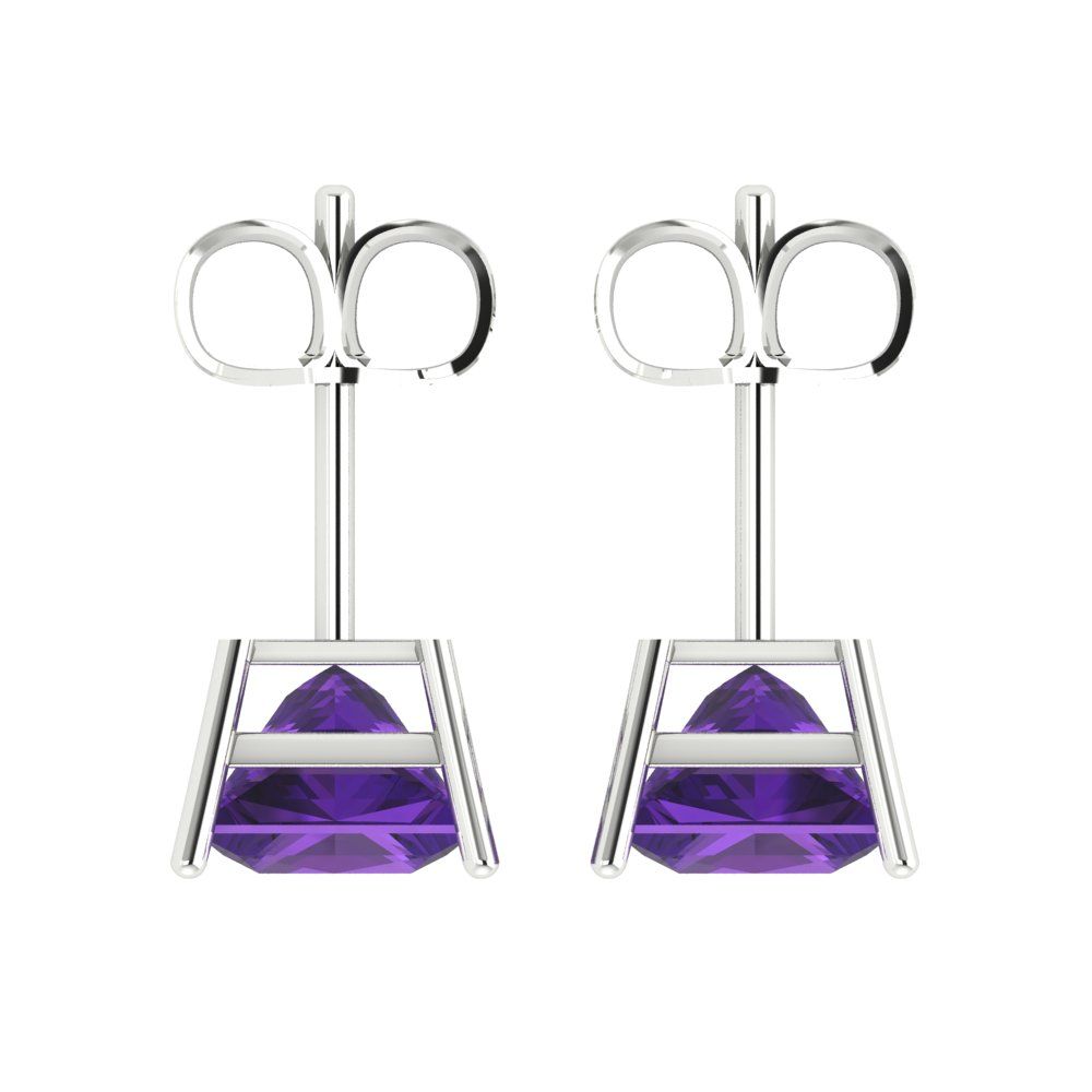 4 ctw Amethyst Studs Earrings | 7.0mm Princess Cut White Gold Push Back | February Birthstone