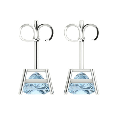 4cttw Princess Cut Natural Aquamarine Gold-Plated 925 Silver Push Back Stud Earrings