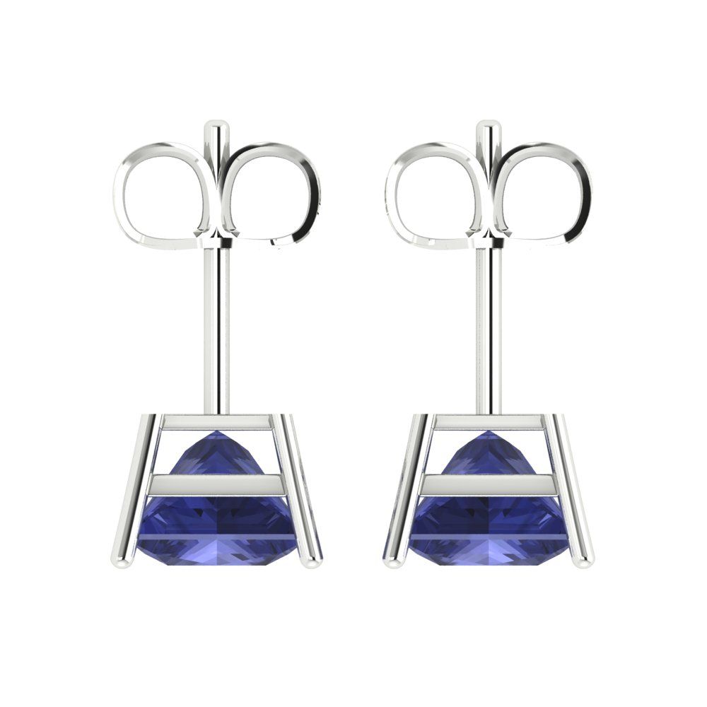 4 ctw Tanzanite Studs Earrings | 7.0mm Princess Cut White Gold Push Back | December Birthstone