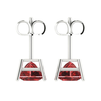 4cttw Princess Cut Natural Garnet Gold-Plated 925 Silver Push Back Stud Earrings
