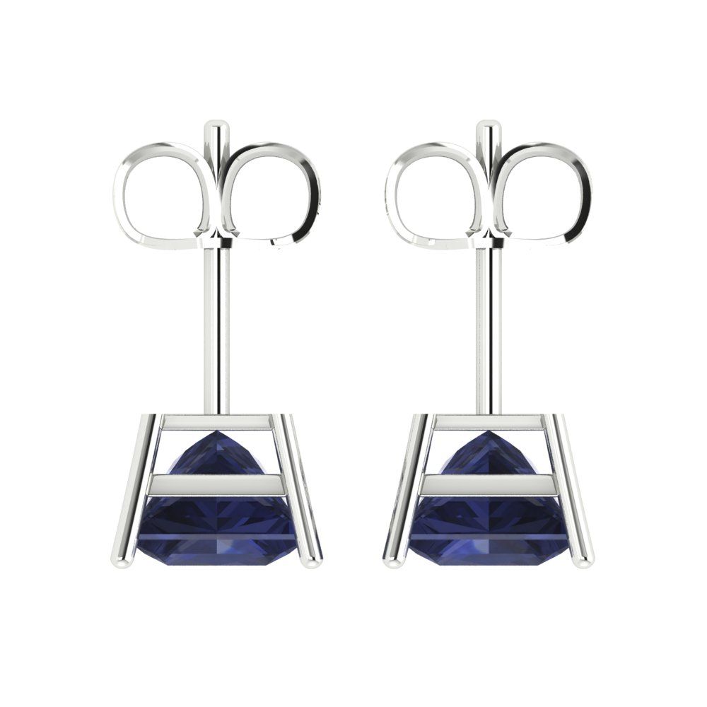 4 ctw Blue Sapphire Studs Earrings | 7.0mm Princess Cut White Gold Push Back | September Birthstone