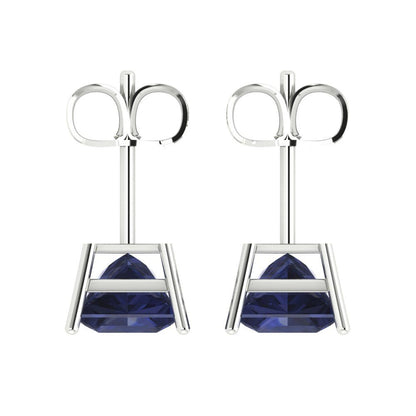 4 ctw Blue Sapphire Studs Earrings | 7.0mm Princess Cut White Gold Push Back | September Birthstone