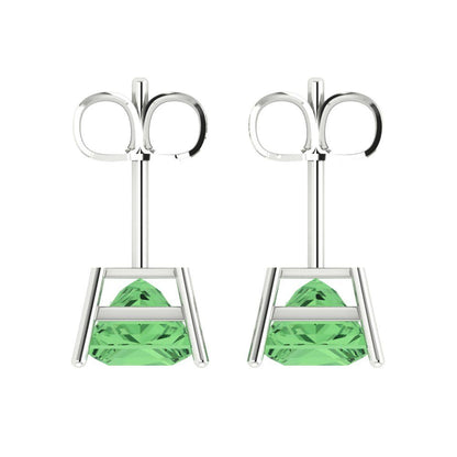 4 ctw Green Zirconia Studs Earrings | 7.0mm Princess Cut White Gold Push Back | April Birthstone