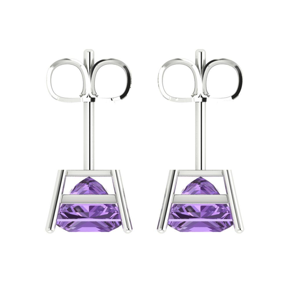 4cttw Princess Cut Simulated Alexandrite Gold-Plated 925 Silver Push Back Stud Earrings