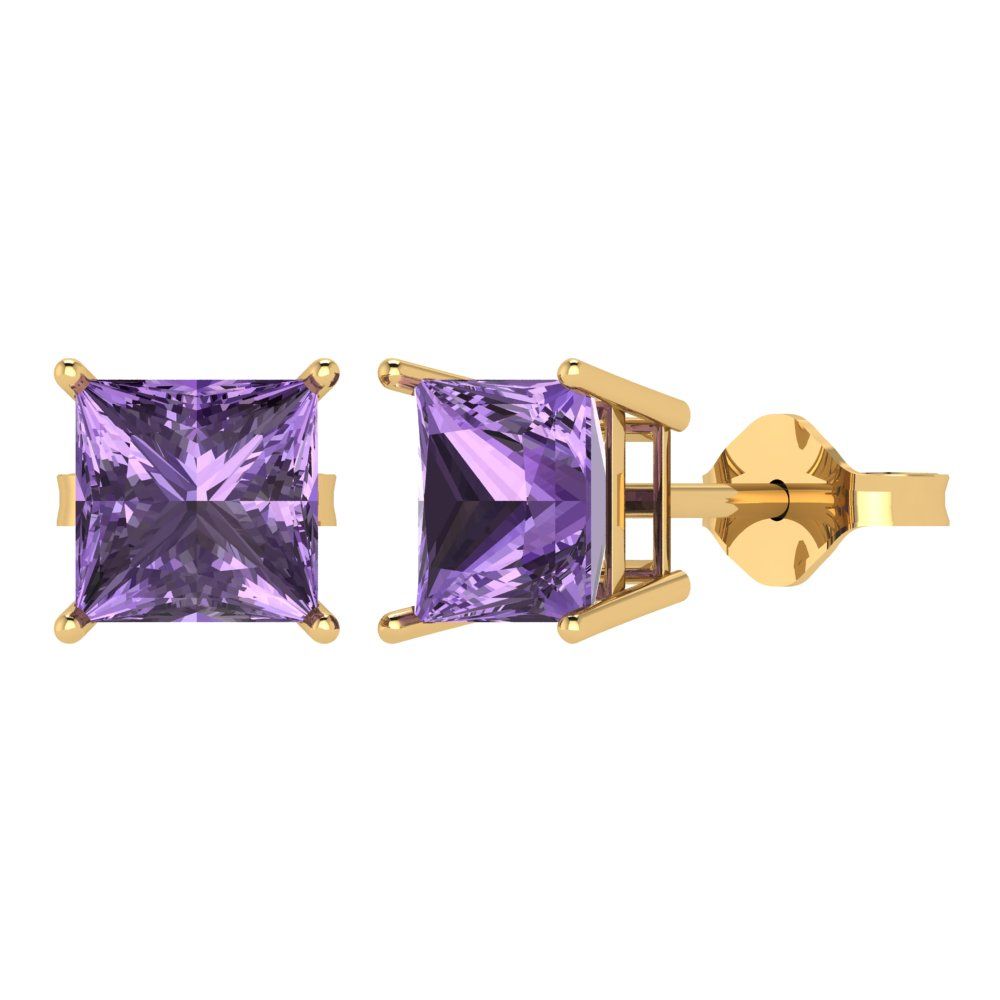 4 ctw Alexandrite Studs Earrings | 7.0mm Princess Cut White Gold Push Back | June Birthstone
