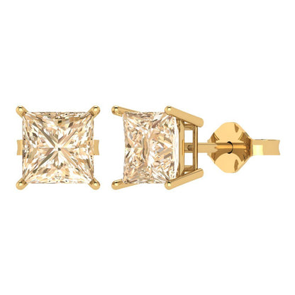 4cttw Princess Cut Natural Morganite Gold-Plated 925 Silver Push Back Stud Earrings