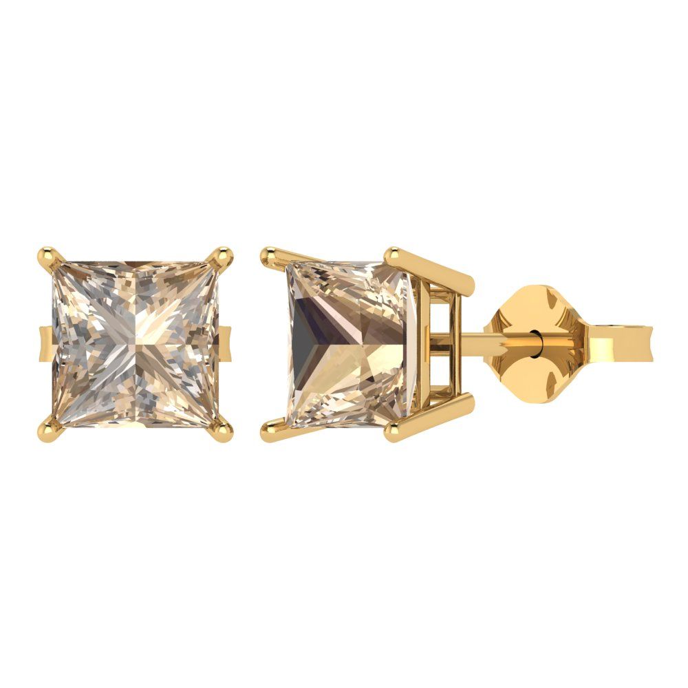 4 ctw Yellow Moissanite Studs Earrings | 7.0mm Princess Cut White Gold Push Back | April Birthstone