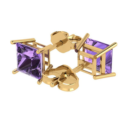 4 ctw Alexandrite Studs Earrings | 7.0mm Princess Cut White Gold Push Back | June Birthstone