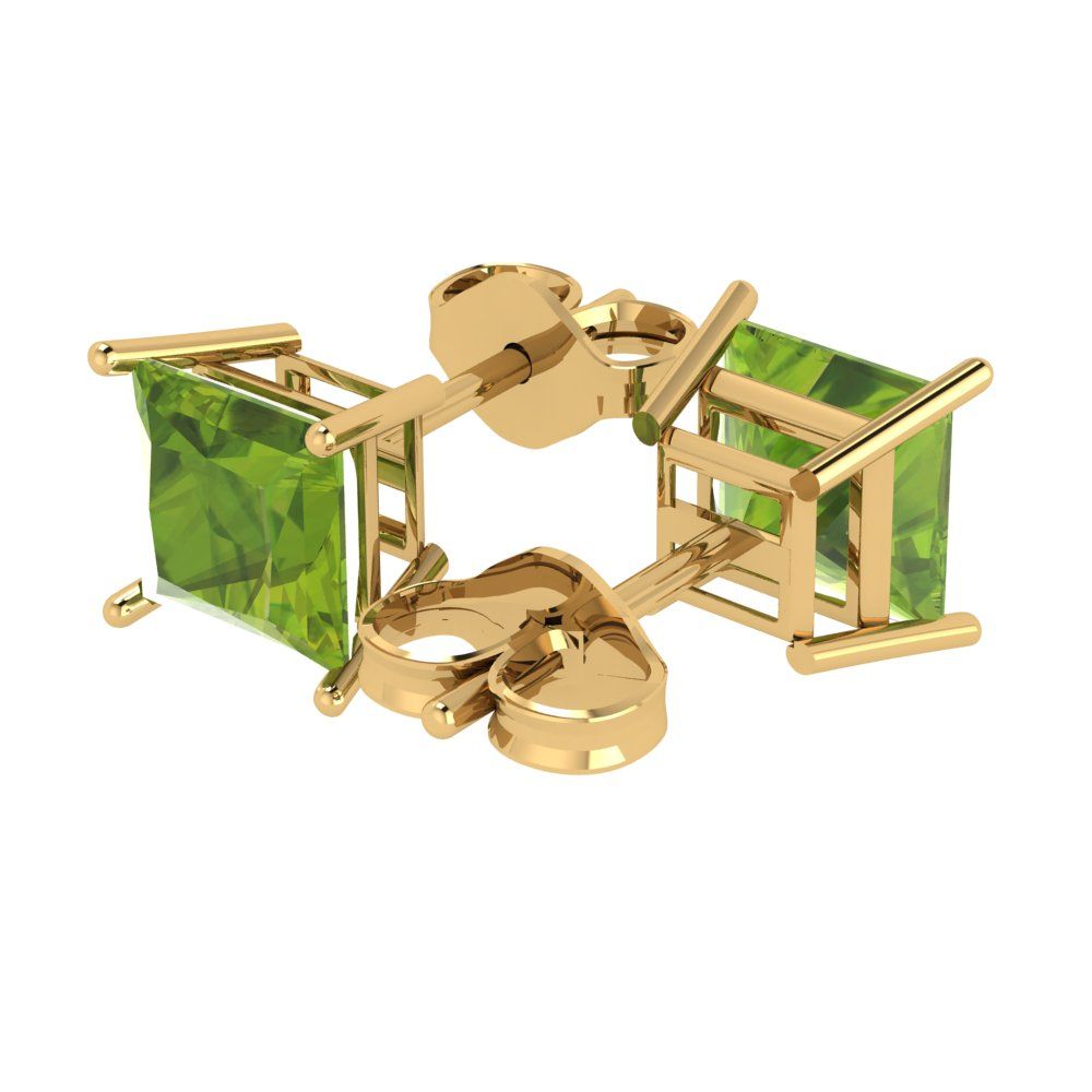 4cttw Princess Cut Natural Peridot Gold-Plated 925 Silver Push Back Stud Earrings
