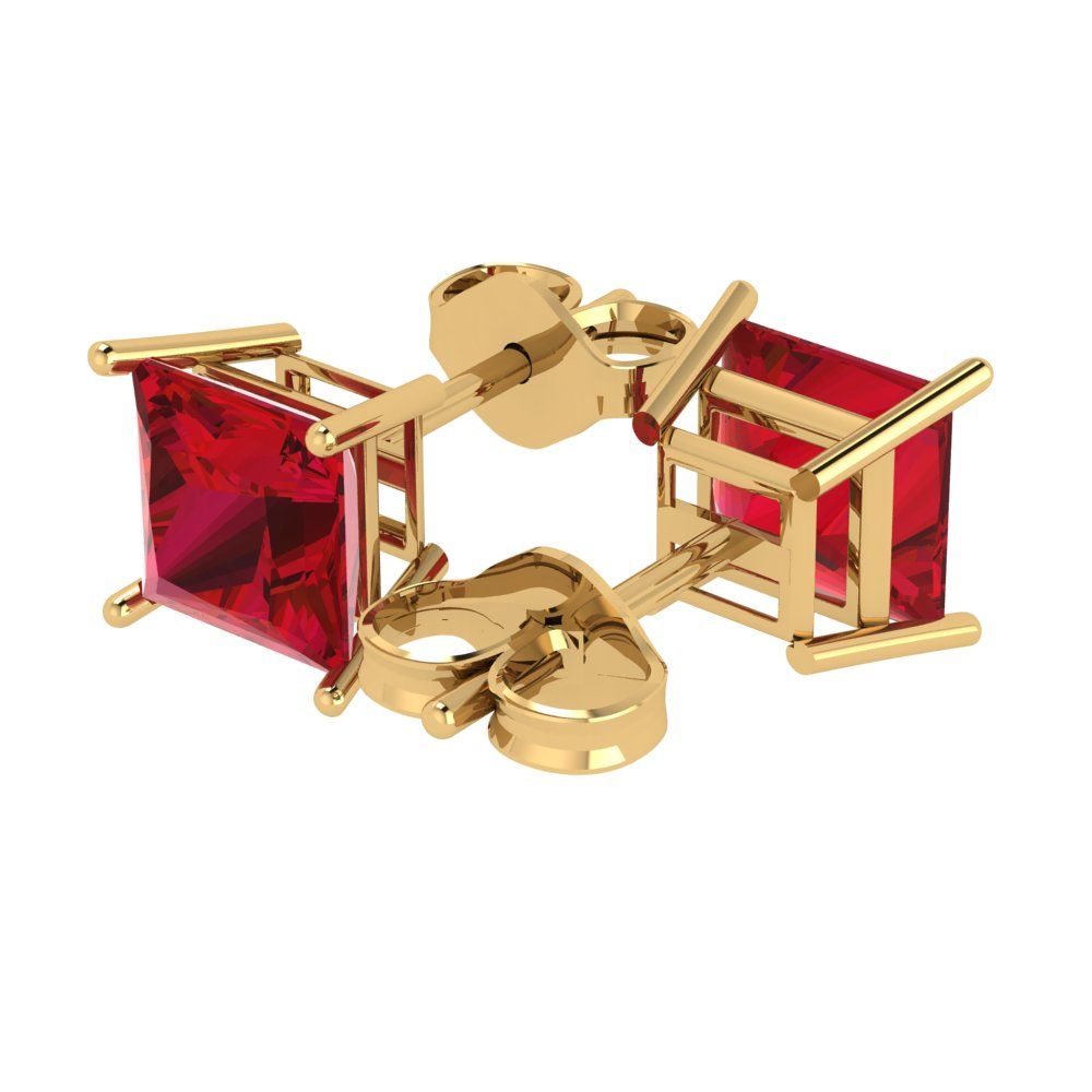 4 ctw Pink Tourmaline Studs Earrings | 7.0mm Princess Cut White Gold Push Back | April Birthstone