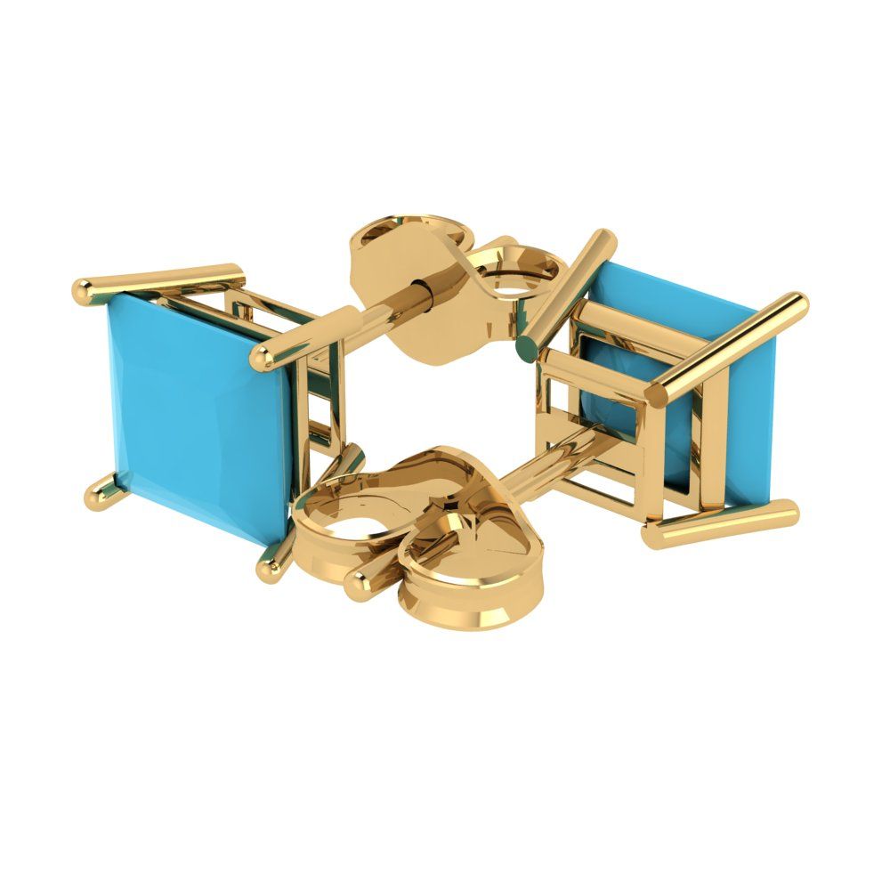 4 ctw Turquoise Studs Earrings | 7.0mm Princess Cut White Gold Push Back | December Birthstone