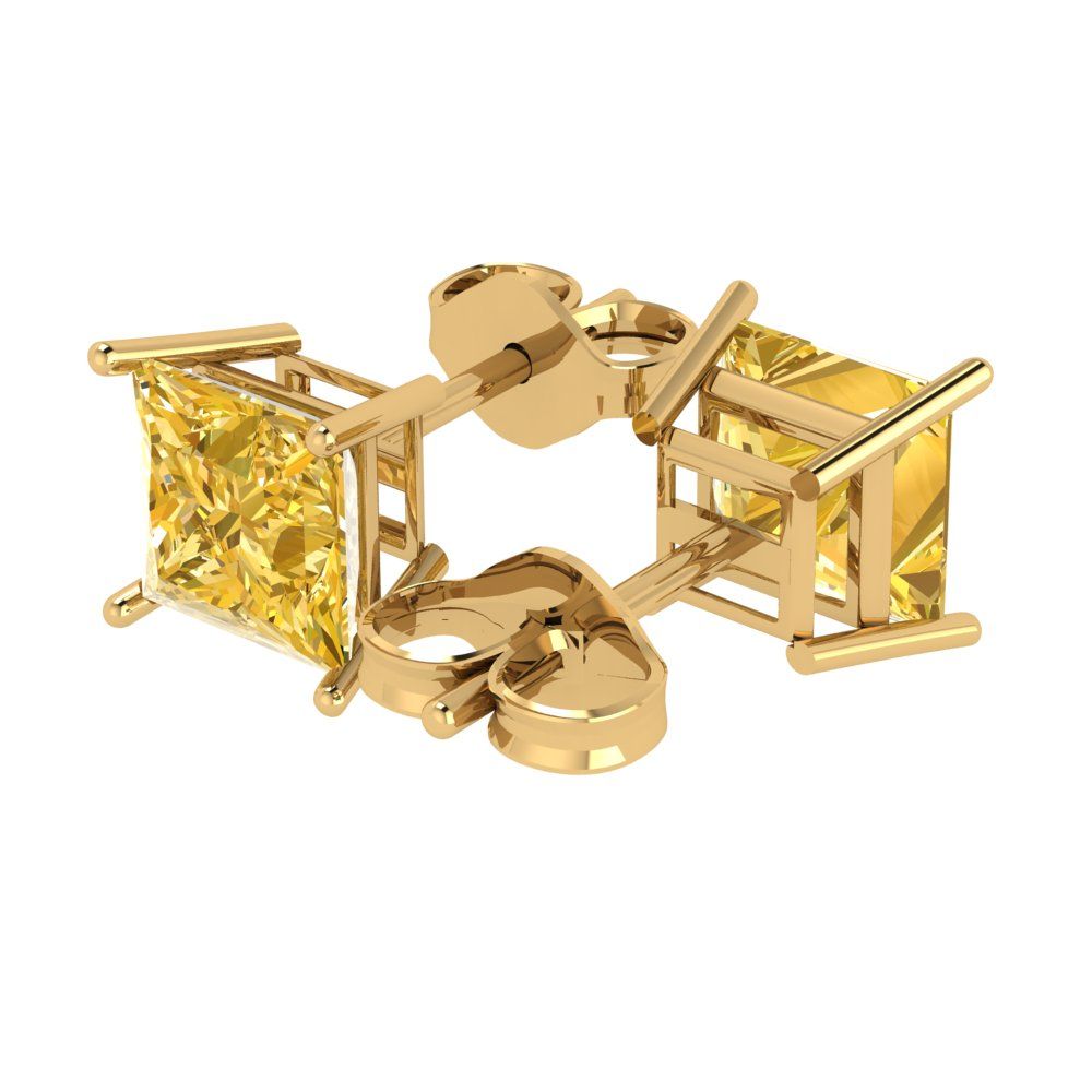 4 ctw Citrine Studs Earrings | 7.0mm Princess Cut White Gold Push Back | November Birthstone