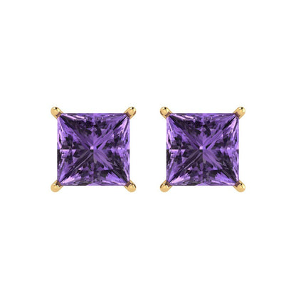 4 ctw Alexandrite Studs Earrings | 7.0mm Princess Cut White Gold Push Back | June Birthstone