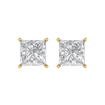4 ctw Moissanite Studs Earrings | 7.0mm Princess Cut White Gold Push Back | April Birthstone