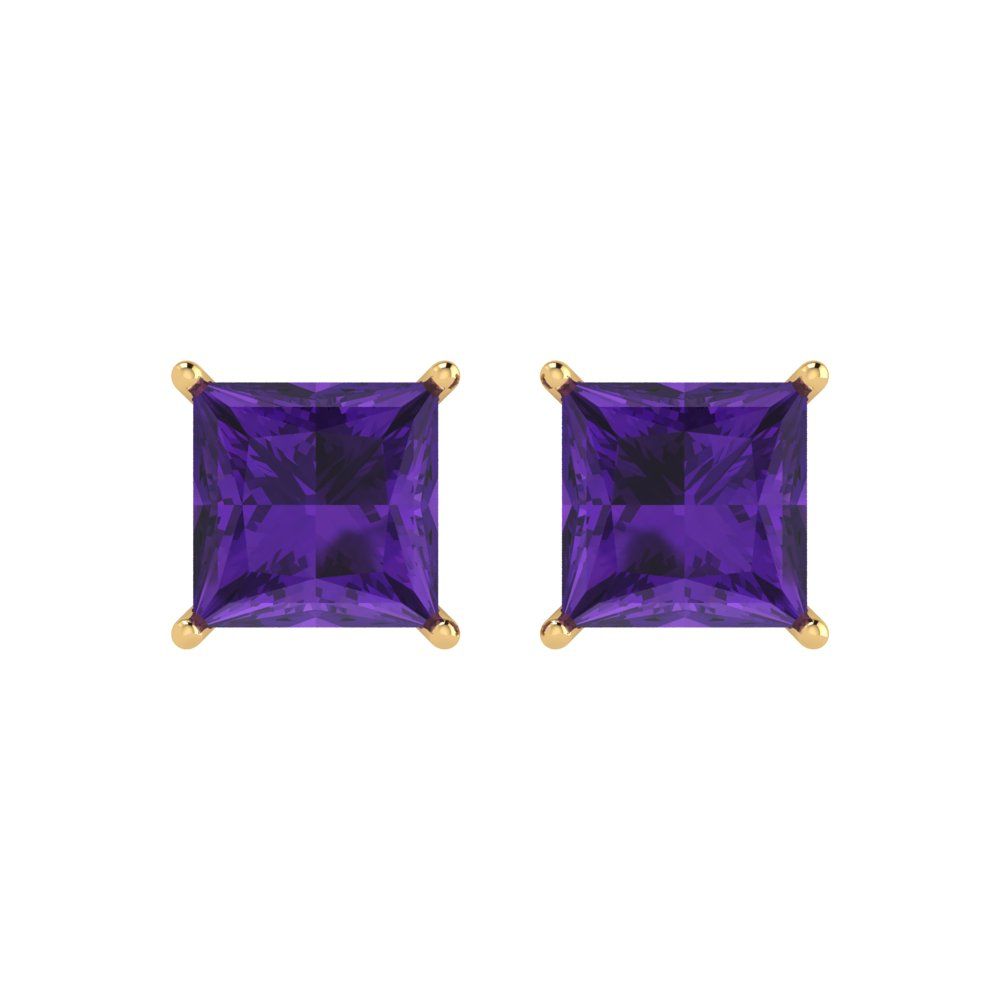 4 ctw Amethyst Studs Earrings | 7.0mm Princess Cut White Gold Push Back | February Birthstone