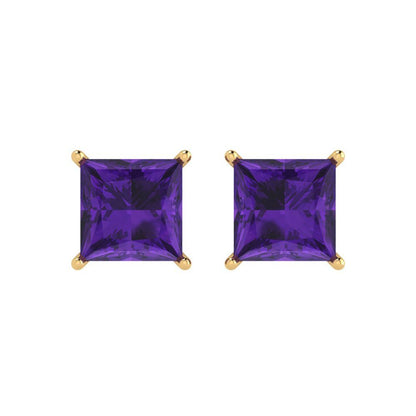 4 ctw Amethyst Studs Earrings | 7.0mm Princess Cut White Gold Push Back | February Birthstone
