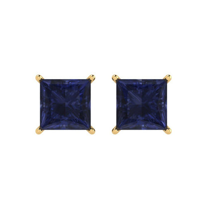 4 ctw Blue Sapphire Studs Earrings | 7.0mm Princess Cut White Gold Push Back | September Birthstone