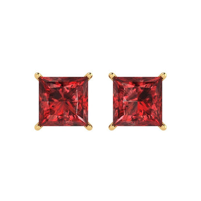 4 ctw Garnet Studs Earrings | 7.0mm Princess Cut White Gold Push Back | January Birthstone