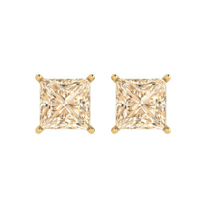 4 ctw Morganite Studs Earrings | 7.0mm Princess Cut White Gold Push Back | February Birthstone