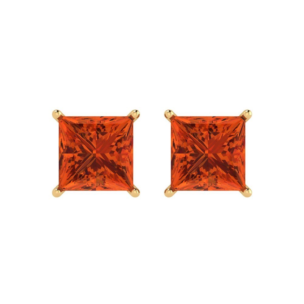 4cttw Princess Cut Simulated Red Diamond Gold-Plated 925 Silver Push Back Stud Earrings