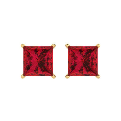 4cttw Princess Cut Simulated Pink Tourmaline Gold-Plated 925 Silver Push Back Stud Earrings