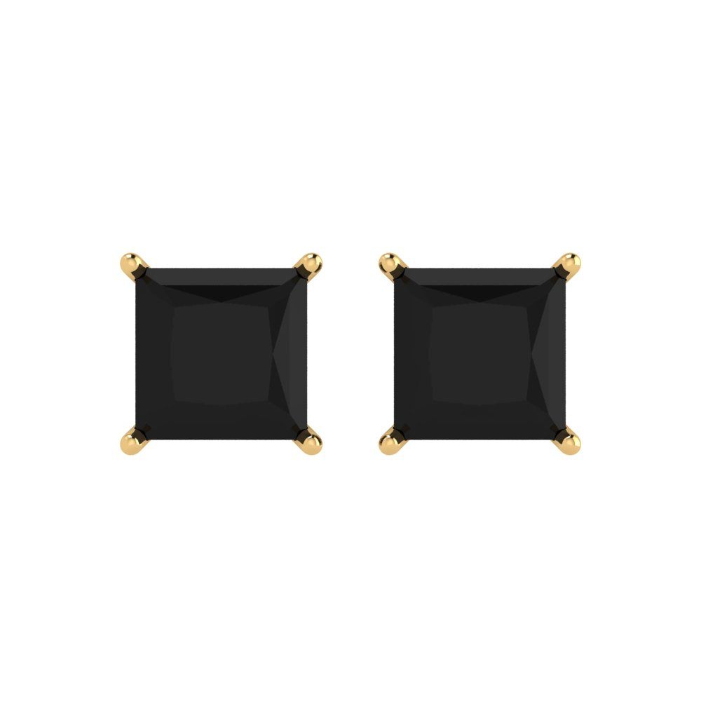 4 ctw Onyx Studs Earrings | 7.0mm Princess Cut White Gold Push Back | July Birthstone
