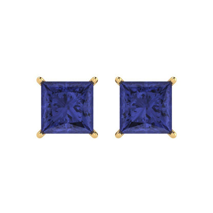 4 ctw Tanzanite Studs Earrings | 7.0mm Princess Cut White Gold Push Back | December Birthstone