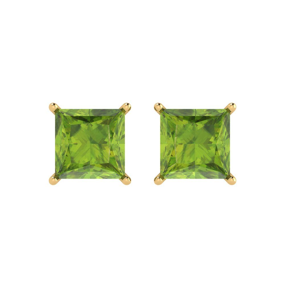 4 ctw Peridot Studs Earrings | 7.0mm Princess Cut White Gold Push Back | August Birthstone