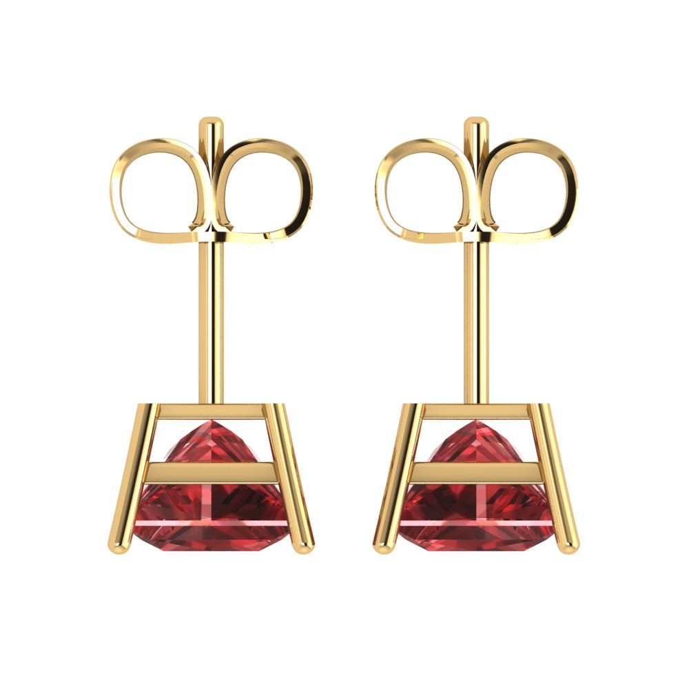4 ctw Garnet Studs Earrings | 7.0mm Princess Cut White Gold Push Back | January Birthstone